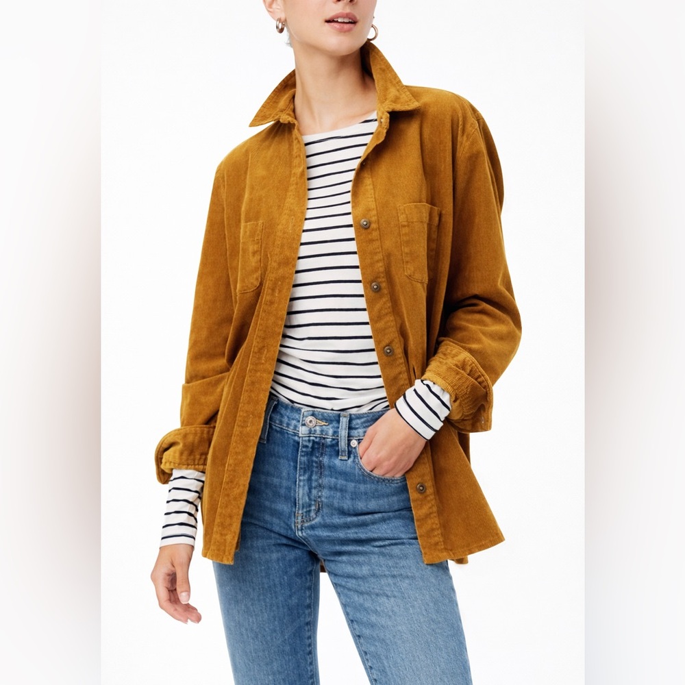 J.Crew Mustard Corduroy Button Front Shirt XS | Fall Cotton Stretch Utility Top